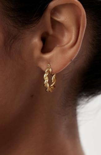 Chunky Gold Hoop Earrings for Women 14k Gold Plated Thick Triple Earrings | Hypoallergenic Trendy Chunky Gold Hoops Earrings,Dainty Jewelry Gifts for Women - style: twisted hoop earrings 2
