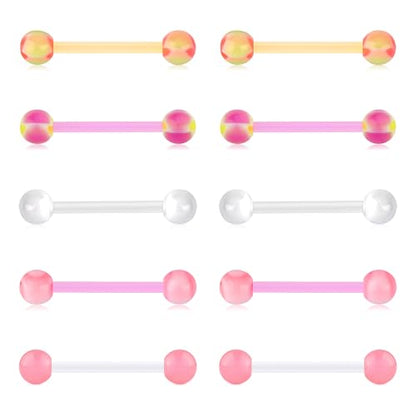 Zolure 10Pcs 14G Tongue Rings Acrylic Candy Color Tongue Piercing Jewelry Flexible Plastic Nipple Rings Tongue Barbells for Women 16mm - color: Pink 10pcs
