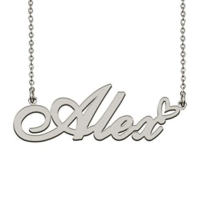 HUAN XUN Custom Name Necklace for Women Stainless Steel Customized Jewelry | 18k Gold Plated Nameplate Heart Pendant,Adjustable Delicate Chain,Personalized Gifts for Mother Day Christmas Birthday - color: Alex - Silver
