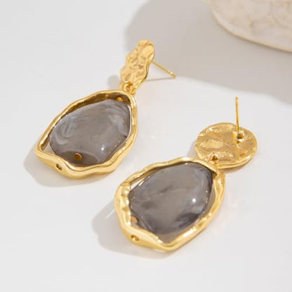 Irregular Crystal Dangle Earrings for Women Gold Textured Gemstone Earrings Geometric Acrylic Stud Earring Jewelry Gift - color: Grey