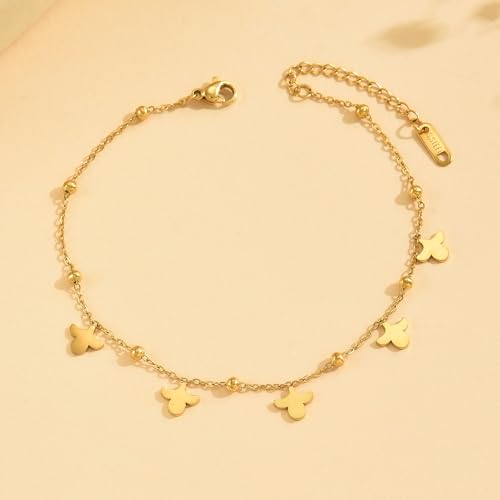 18K Gold Plated Waterproof Summer Beach Ankle Bracelets for Women | Starfish Sea Shell Pearls CZ Diamond Dangle Anklets - style: 5 Pineapples Beads-GD