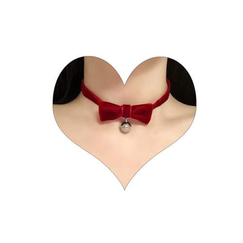 Bethynas Vintage Bow-knot Velvet Choker Necklace Sexy Bell Pearl Heart Pendant Suede Collar Christmas Halloween Party Neck Accessories for Women - color: Bell-Red