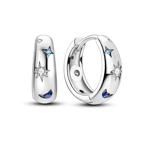 14k Gold Plated Star Moon Sun Huggies Hoops Earrings for Woman | 925 Sterling Silver Cubic Zirconia Twisted Cross Hoop Post Chunky Small Tiny cuff Earring Gift for Her - color: Star Earring