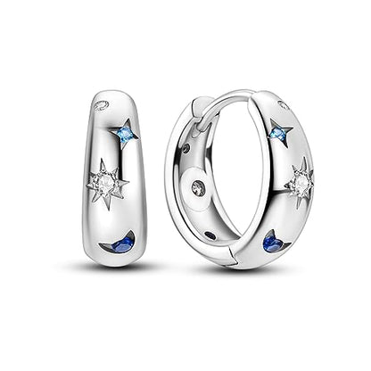 14k Gold Plated Star Moon Sun Huggies Hoops Earrings for Woman | 925 Sterling Silver Cubic Zirconia Twisted Cross Hoop Post Chunky Small Tiny cuff Earring Gift for Her - color: Star Earring
