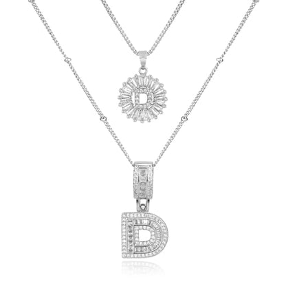 14K Gold Plated Alphabet Necklace Cubic Zirconia Letter Pendant, Personalized Name Jewelry Gift for Women, Customizable A-Z, Birthday/Mothers Day Gifts for Womens - color: White Gold, style: Style-D