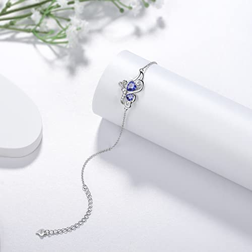 Butterfly Heart Necklace Birthstone Pendant Necklace Earrings Bracelet Women 925 Sterling Silver Animal Butterflies Birthstone Pendant Crystal Birthday Jewelry Wedding Gift - color: L.December-bracelet