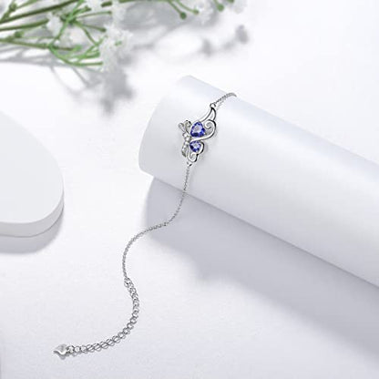 Butterfly Heart Necklace Birthstone Pendant Necklace Earrings Bracelet Women 925 Sterling Silver Animal Butterflies Birthstone Pendant Crystal Birthday Jewelry Wedding Gift - color: L.December-bracelet