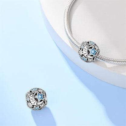 Star Moon 925 Sterling Silver Birthstone Charm for Bracelet Women Jewelry - color: March