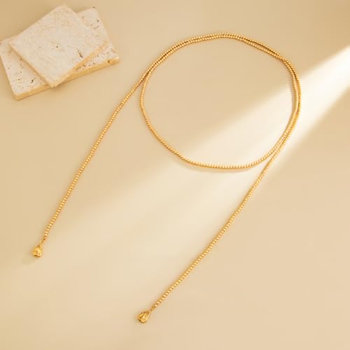 Long Pearl Necklaces for Women Layer Lariat Tie Necklace Adjustable Long Beaded Y Drop Choker Necklacess Bohemian Beach Wedding Party Jewelry Gifts - color: B-Gold