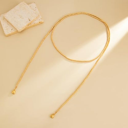 Long Pearl Necklaces for Women Layer Lariat Tie Necklace Adjustable Long Beaded Y Drop Choker Necklacess Bohemian Beach Wedding Party Jewelry Gifts - color: B-Gold