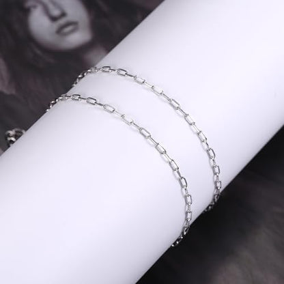 18K Gold Plated Paperclip Necklace Chain Dainty Choker Necklace for Women 14 15 17 inches - color: 2MM Silver, size: 17-19 inches