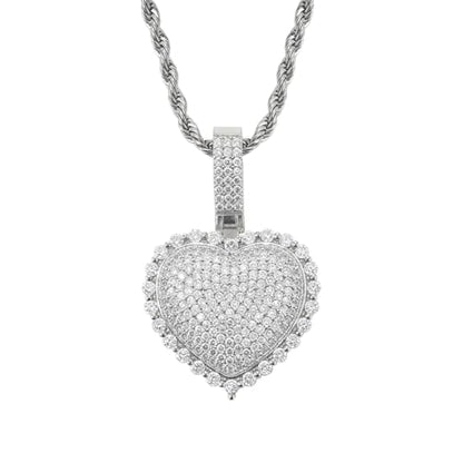 Lulu Mel Silver Heart Necklace 14K Gold Plated Heart Pendant Cubic Zirconia Necklace for Women Men, Iced Out Love Necklace Jewelry Gift Valentine's Day/Mother's Day/Christmas/Anniversary/Birthday Gift - color: Silver, style: 3D Heart