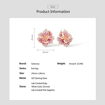 Santuzza Sterling Silver Gemstone Flower Earrings for Women - color: [A]Hibiscus-Pink
