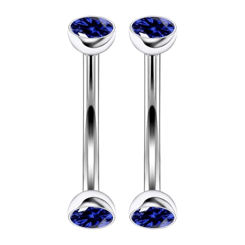 16G Astm F136 Titanium Eyebrow Piercing Jewelry Curved Barbell Eyebrow Ring Vertical Labret Lip Jewelry Daith Rook Earrings Navel Small Belly Button Ring Piercing Jewelry for Women Men CZ - style: 16G, 8MM Length, Round Blue CZ