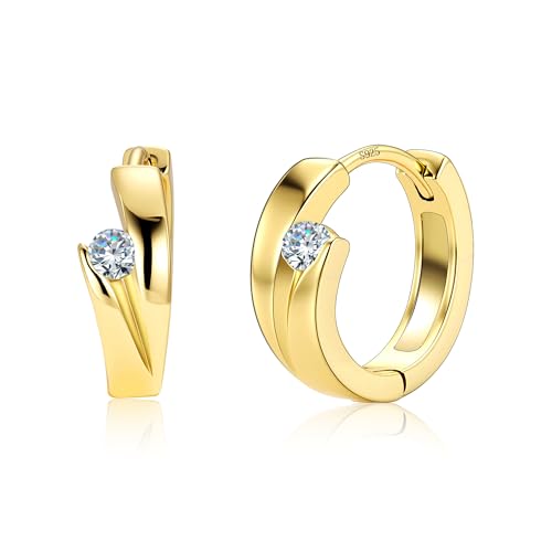 ALEXCRAFT 14K Goldplated Zirconia Hoop Earrings for Women, Hypoallergen Small Tiny Silver Sleeper Cartilage Twist Huggie Hoop Earrings With Ball Zirconia Shiny Simple Elegant Jewelry for Women - color: GoldA
