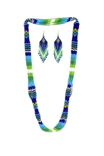 Layered – Boho Native American Style Layered Beaded Necklace– Ukrainian beaded Necklace Native Handmade Seed Bead Necklace Tribal ethnic beaded Necklace for Women (Tuquoise) - color: Blue & Mulit