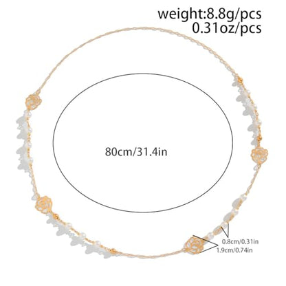 Long Pearl Necklaces for Women Pearl Long Chain Necklace Gold Chain Dainty Delicate Station Necklace Jewelry for Dress Party - color: Flower pearl