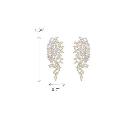 Crysdue Simulated Pearl Earrings for Women, Dainty Silver/Gold/Rose Gold Plated Cubic Zirconia Drop Dangle Earrings Wedding Jewelry for Bride Bridesmaid - style: J_Gold
