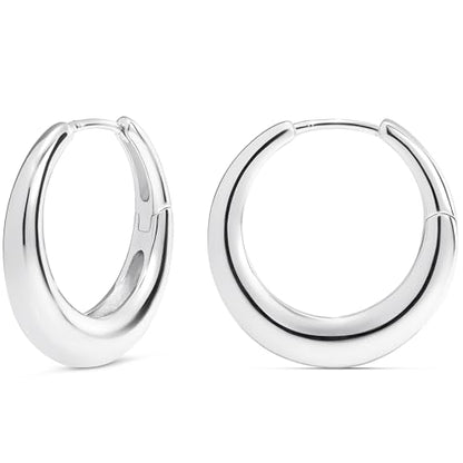 Milla Small Silver Hoop Earrings and Chunky Gold Hoops for Women | Small Chunky Silver Hoops and Thick Gold Hoop Earrings for Women. Available in 14K Gold and Silver Plated Finish - color: Silver - 25 mm Medium