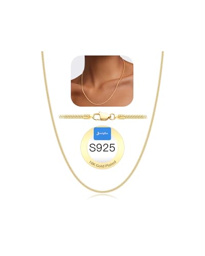 Jewlpire 1.5mm 2mm 2.5mm Snake Chain 18k Gold Plated 925 Sterling Silver Chain Necklace for Women, Smooth Sturdy Hypoallergenic, 16 18 20 22 24 Inch - color: 1.5mm-18K Gold Plated, size: 22 Inches