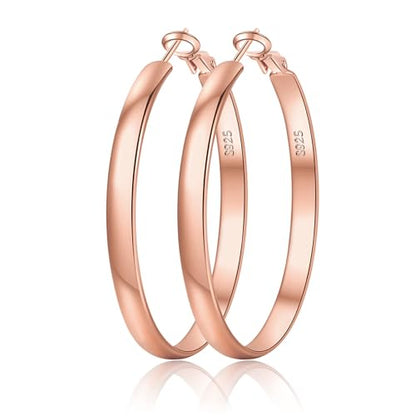 EXGOX 5mm Wide Gold Hoop Earrings for Women,Sterling Silver Hoop Earrings Large Silver Hoop Earrings Hypoallergenic Lightweight 14K Real Gold Plated Big Hoop Earrings for Women 30/40/50/60/70mm - color: Rose color 50MM
