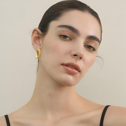 Gold Plated Chunky Hoop Earrings for Women - Stylish Statement Twisted Rope C Shaped Hoop Earrings Fashion Jewelry Gift - color: gold tone