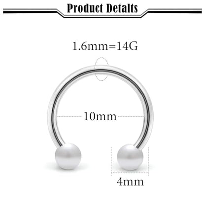 20G 18G 16G 14g Septum Rings Surgical Steel Horseshoe Nose Septum Rings Cartilage Helix Tragus Rook Daith Earring Hoop Lip Piercing Jewelry Retainer for Women Men - style: 14g-inner dia:10mm-4mm balls