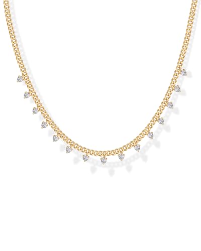 PAVOI 14K Gold Plated Station Necklace - Simulated Diamond Layering Necklaces - Womens CZ Chain - style: Floating
