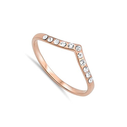 CHOOSE YOUR COLOR Sterling Silver Chevron Thumb Ring - color: Rose Gold-Tone CZ