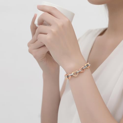 mnmoom Heart Bracelets for Women Stainless Steel with Rose gold, gold plating Heart links bracelets - color: MIX