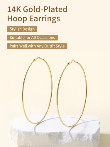 FindChic Thin Hoop Earrings for Women,Silver/Black/Gold Plated 20-100mm - color: Gold, size: 100mm