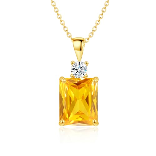 CiNily Rectangular Crystal Necklace for Women Trendy, Pendant Necklace with Chain 14K White Gold | Gold Plated Multicolor Birthstone Pendant Necklaces Boho Jewelry for Christmas Birthday Wedding - color: Gold-Yellow cz