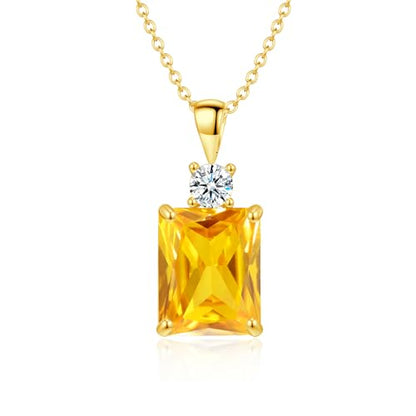 CiNily Rectangular Crystal Necklace for Women Trendy, Pendant Necklace with Chain 14K White Gold | Gold Plated Multicolor Birthstone Pendant Necklaces Boho Jewelry for Christmas Birthday Wedding - color: Gold-Yellow cz