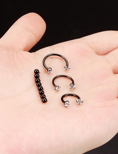 Oufksiyy 16g Septum Rings Internally Threaded Surgical Steel Septum Jewelry Lip Rings Hoop Labret Jewelry Horseshoe Earrings Daith Piercing Jewelry for Women Men 6mm 8mm 10mm 12mm Silver Gold Black - color: Black Septum Piercing jewelry 16G