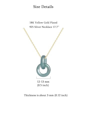Real Green Jade Pendant Necklace for Women Donut/Heart/Clover/Teardrop/Rose/Lotus Flowers Genuine Jadeite Jewelry with Gold Plated 925 Sterling Silver Chain - style: Double Circles Silver Necklace