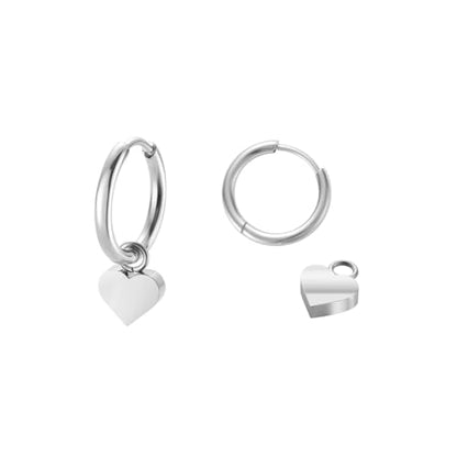 Women's Huggie Hoop Earrings with Small Cute Charm - style: Silver Heart