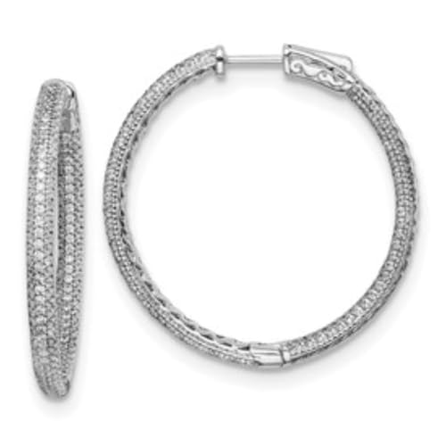 Diamond2Deal Sterling Silver 1.1mm Cubic Zirconia In and Out Round Hinged Hoop Earrings Len-1.49 In, Wid-1.44 In