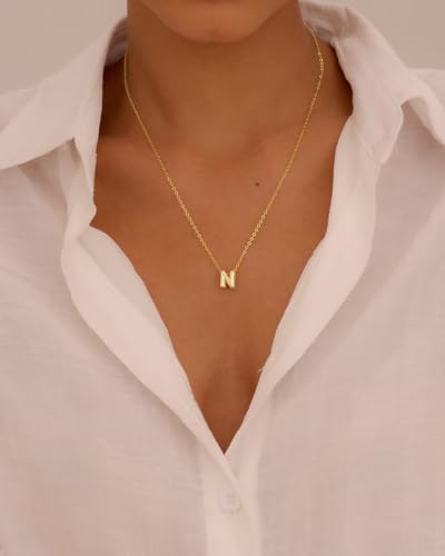 Initial Necklaces for Women Bubble Gold Silver Letter Necklace Dainty Personalized Charm Pendant Name Necklace Cute Non Tarnish Fashion Accessories Teen Gift Trendy Stuff Jewelry Gifts - color: Gold, style: N