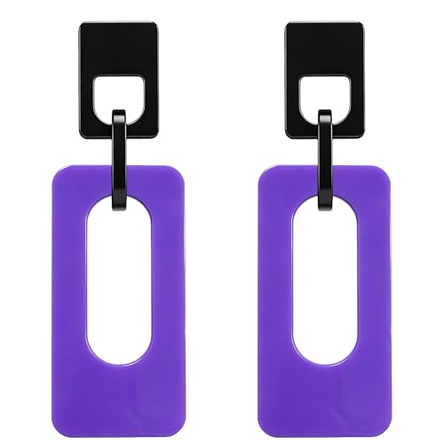 Boho Lightweight Retro Simple Acrylic Splicing Rectangle Earrings for Women Creative Exaggerated Statement Dangle Drop Earrings Jewelry - color: Black Purple B