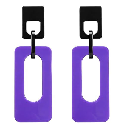 Boho Lightweight Retro Simple Acrylic Splicing Rectangle Earrings for Women Creative Exaggerated Statement Dangle Drop Earrings Jewelry - color: Black Purple B