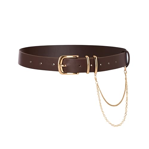 Scarlet Darkness Women's Faux Leather Waist Belt with Detachable Chain | Vintage Gold Buckle, Removable Chain, Adjustable Waist, Fashion Casual Style, for Daily Wear, Ren Faire, Versatile - color: Dark Brown, size: S Fit Waist Size 26.5"-28"