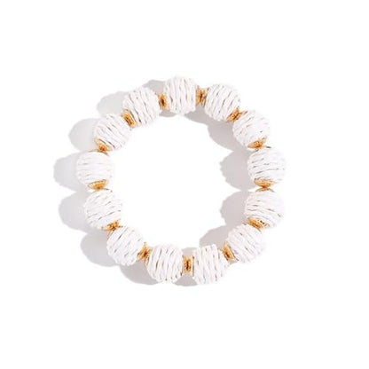Coiris Rattan Raffia Woven Adjustable Boho Bracelet for Women | Handmade Bracelets Stretch Bracelet - color: White
