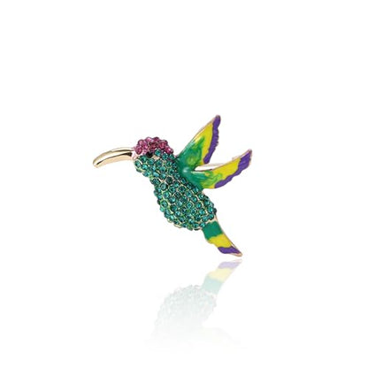 Enamel Bird Brooch for Women Rhinestones Owl/Hummingbird/Eagle/Toucan Lapel Pin Cute Bird Brooches Jewelry Gifts for Mom Wife - color: Green-Hummingbird 2