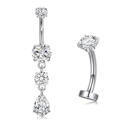 VCMART Belly Button Ring Belly Button Piercing Belly Rings Dangle Belly Button Rings Surgical Steel Clicker Floating Belly Button Rings for Women 14G Silver Gold Belly Navel Piercings Jewelry - color: C1 -2pcs, silver
