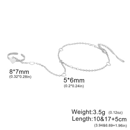 UNIFT Hand Chain Bracelets for Women Set Stainless Steel Adjustable Heart or Four-Leaf Clover Ring Chain Bracelet Trendy Dainty Jewelry Set Gifts - color: silver 1