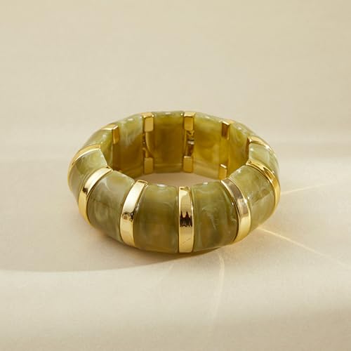 YBMYCM Acrylic Chunky Bangles Bracelets for Women Resin Gold-plated Stackable Stretch Bracelet Wide Wristbands Gift Jewelry - color: Emerald green