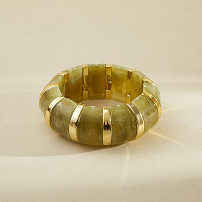 YBMYCM Acrylic Chunky Bangles Bracelets for Women Resin Gold-plated Stackable Stretch Bracelet Wide Wristbands Gift Jewelry - color: Emerald green