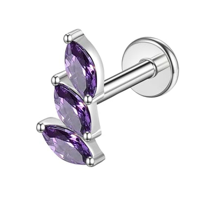 G23 Titanium Flat Back Earrings Studs 16g F136 Implant Grade Titanium Labrets Press Fit Threadless Push In Dainty Cartilage Helix Conch Lobe Lip Tragus Piercing Jewelry - style: 1pcs 3eye Purple