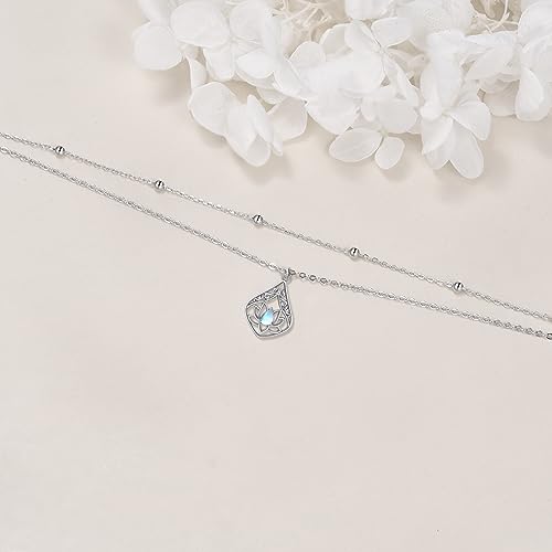 POPLYKE 925 Sterling Silver Double Layered Chain Evil Eye Daisy Sunflower Butterfly Anklets for Women Holiday Beach Crystal Ankle Bracelet Dainty Evil Eye Jewelry - style: Lotus Moonstone Anklet