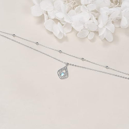 POPLYKE 925 Sterling Silver Double Layered Chain Evil Eye Daisy Sunflower Butterfly Anklets for Women Holiday Beach Crystal Ankle Bracelet Dainty Evil Eye Jewelry - style: Lotus Moonstone Anklet